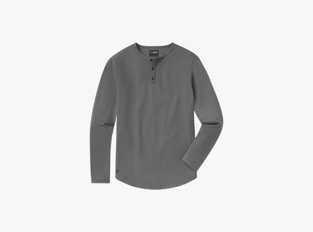 Cuts AO Long Sleeve Henley Curve-Hem