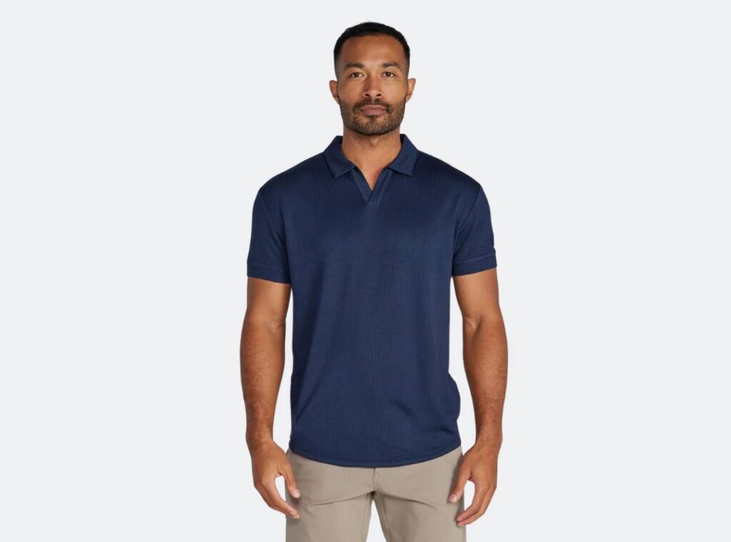 BYLT Ribbed Short Sleeve Open V Polo